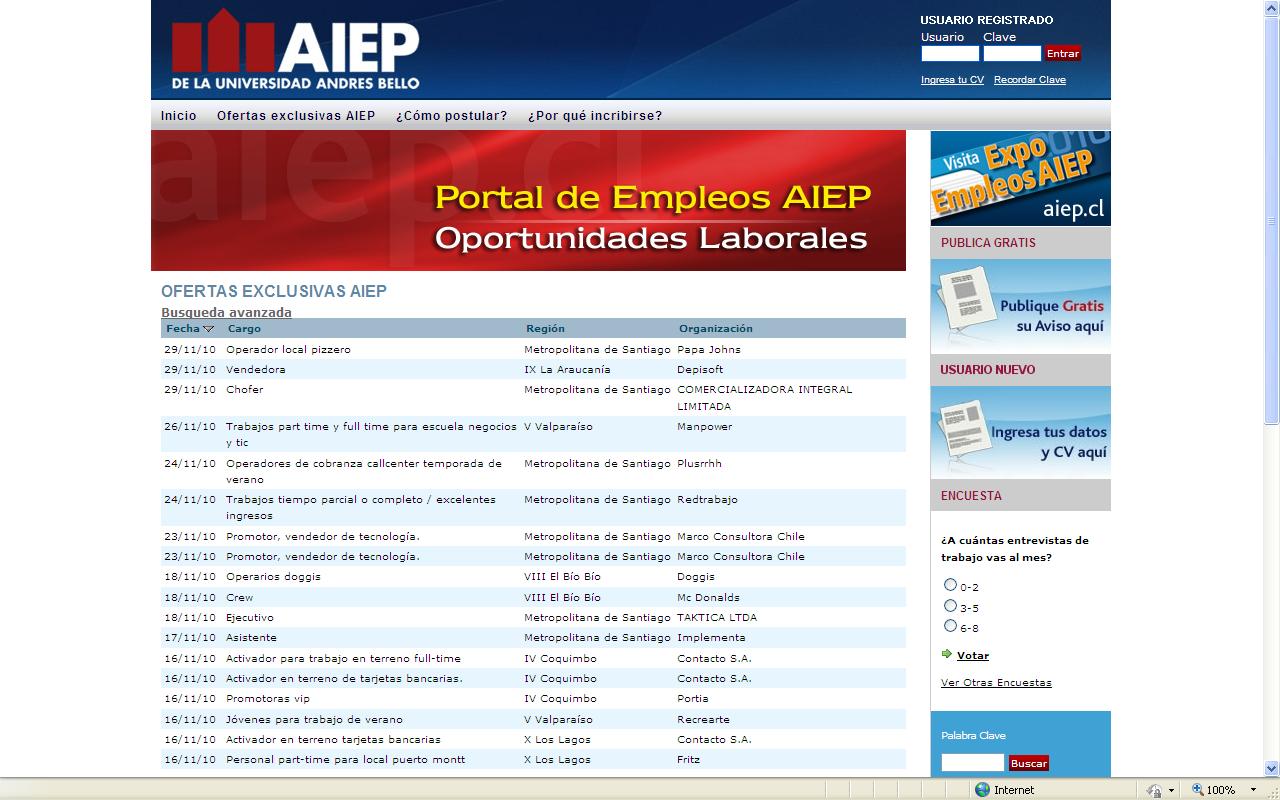 PORTAL DE EMPLEOS AIEP OBJETIVO: La DDP implementó un Portal de Empleos que utiliza la herramienta de la comunidad laboral