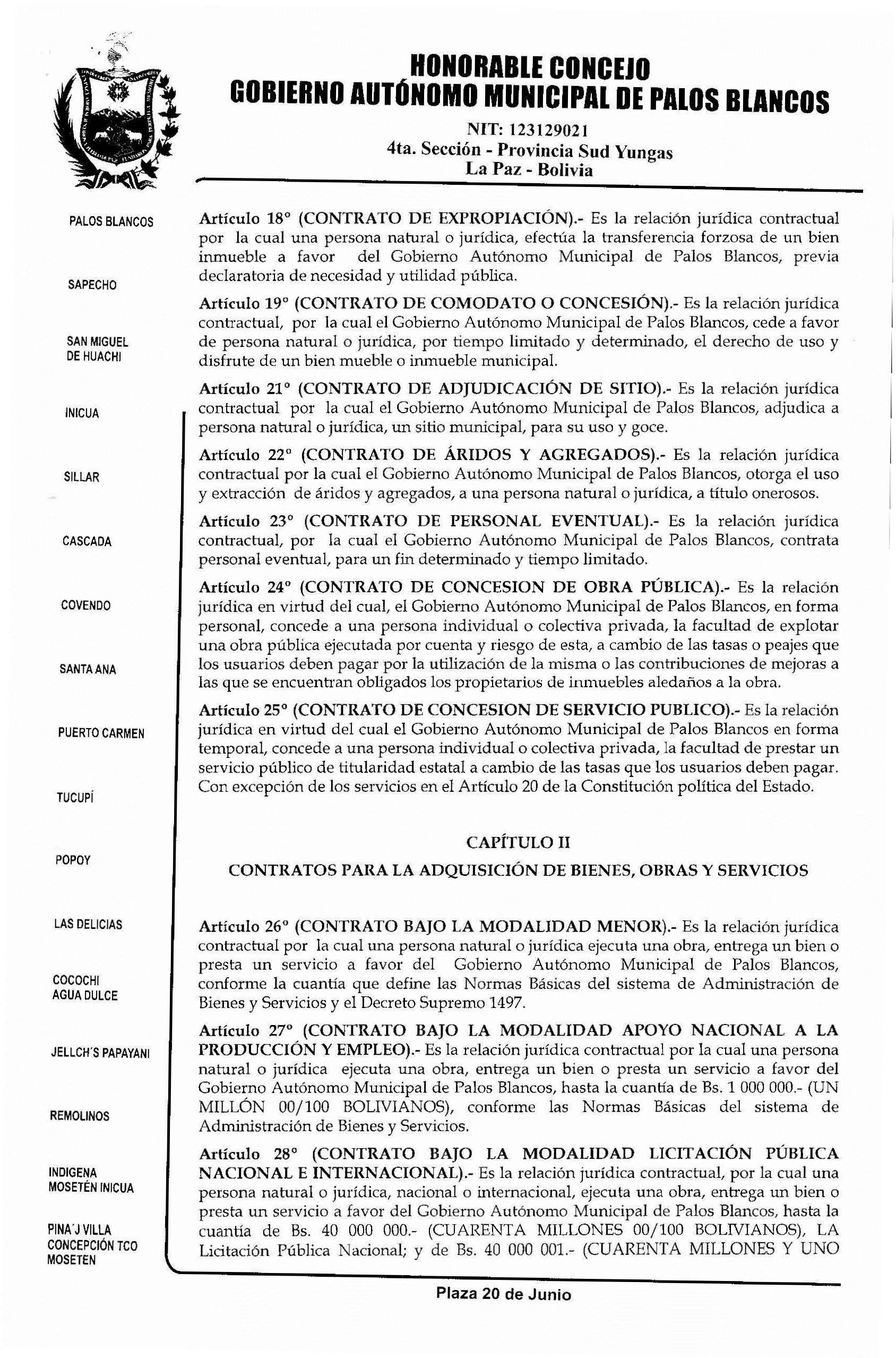 HONORABlE CONCEJO Artículo 18 (CONTRATO DE EXPROPIACIÓN).