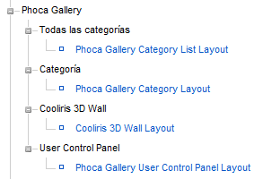 3.6. CREACIÓN DE ENLACE DE MENÚ Usted puede crear un enlace de menú para: Phoca Gallery Todas las familias - esta distribución muestra una lista de todas las categorías Phoca Gallery: Vaya a:» Menú»