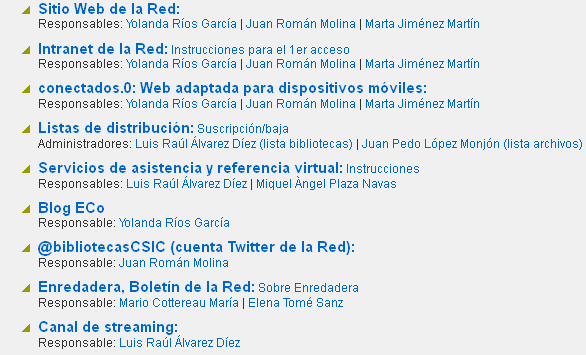 CARTA DE SERVICIOS DE LA RED DE BIBLIOTECAS Y ARCHIVOS DEL CSIC (2011-2014) 1.2.1. Servicio de información, orientación y atención al usuario Web / Intranet / conectados.