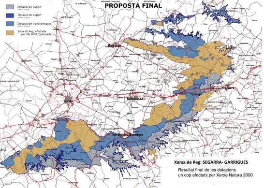 Fig. 32: Afección de la Red Natura 2000 sobre el Canal Segarra-Garrigues Tabla 24: Superficie regable y excluida del riego según DIA aprobado Superficie ZEPA Superficie bruta regable (ha) Superficie