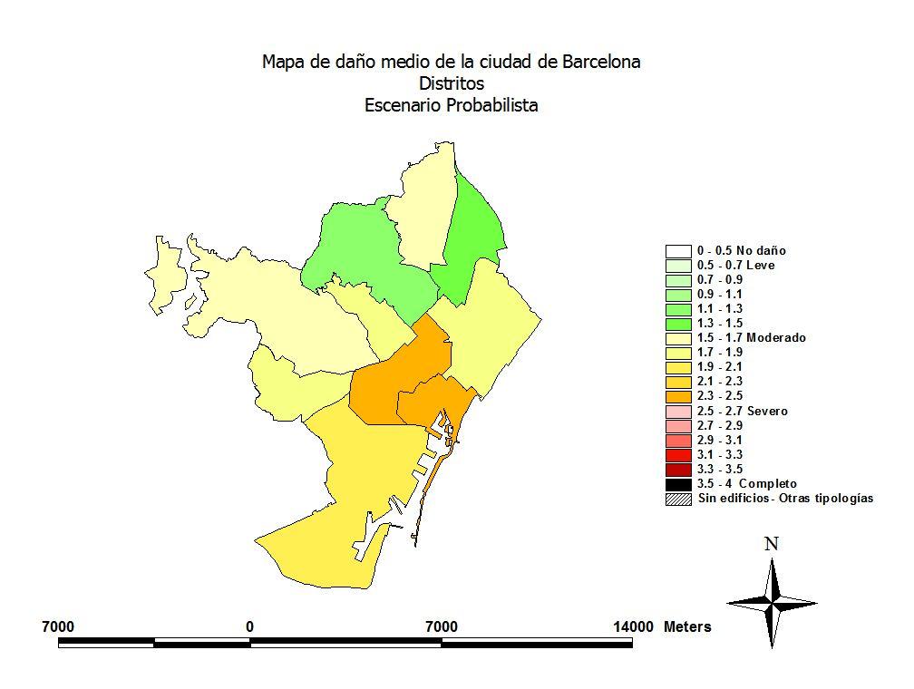 6. Gestión del Sistema de información geográfica - Resultados Figura No. 6-10 Mapa de daño medio de la ciudad de Barcelona.
