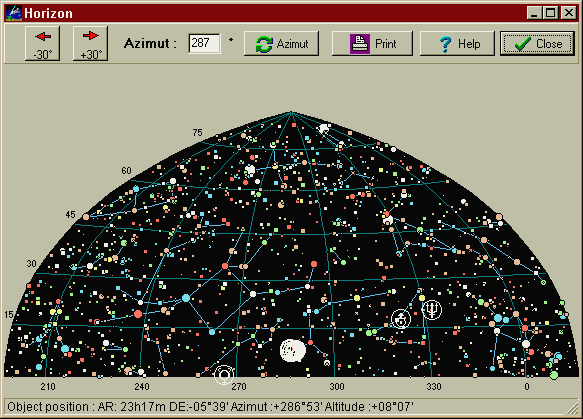 A continuación se muestran algunas imágenes de mapas celestes obtenidas por medio de estos programas de computación, dando como datos, la hora a la cual se desea observar el cielo, la fecha y la