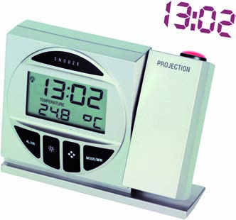 5002 22 Reloj de proyección, foco regulable, Termómetro, Alarma, Calendario. 98.