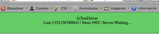 A continuación, creamos un fichero en el mismo directorio donde hemos copiado el jar, llamado jstestdriver.conf. En este fichero configuraremos las características de la ejecución de nuestros tests.