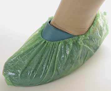 HIGIENE Y PROTECCIÓN CUBRE ZAPATOS DE PLÁSTICO Desechables. En plástico verde. Con goma elástica que se adapta al pie y asegura una firme sujeción.