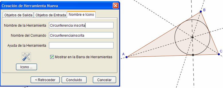 La circunferencia será el objeto de salida y los vértices del triángulo serán los objetos de entrada.