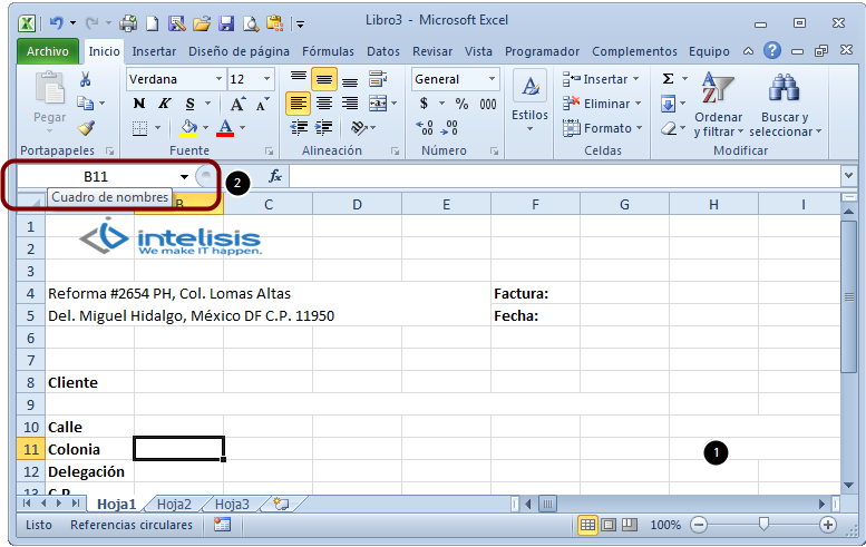 Con guración Plantilla en Excel En Excel no es necesario agregar campos de formulario, pues las celdas ya funcionan como tal, lo que se tiene que realizar es cambiar el nombre de campo en "Cuadro de