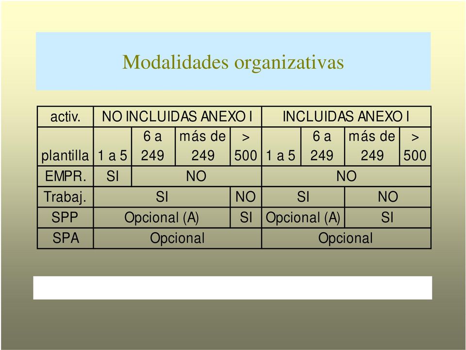 SPP SPA NO INCLUIDAS ANEXO I 6 a más de 249 249 NO SI
