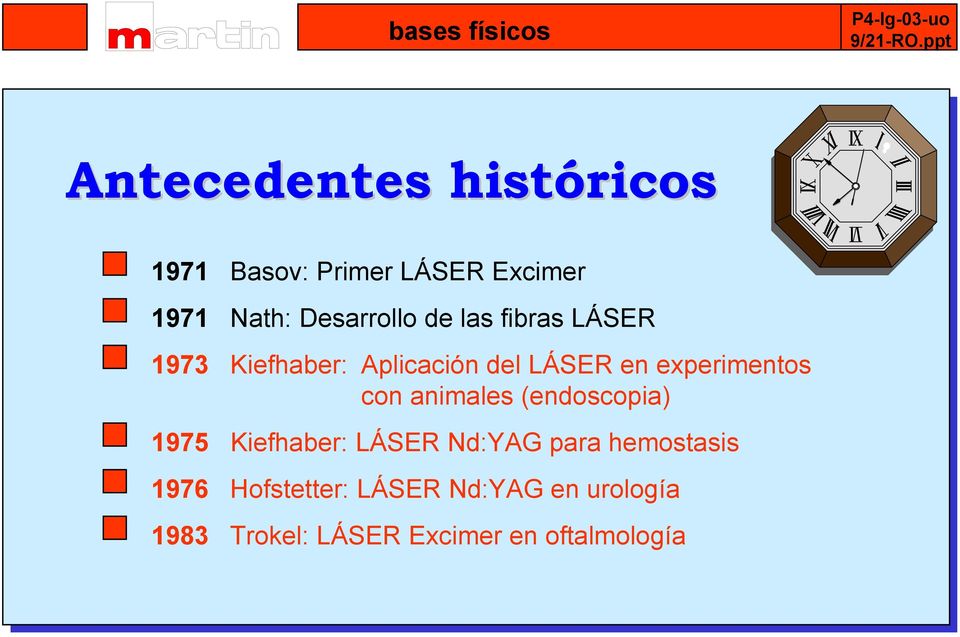 de las fibras LÁSER 1973 Kiefhaber: Aplicación del LÁSER en experimentos con