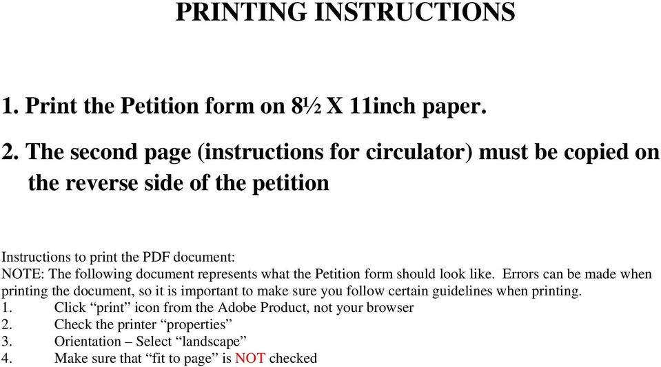 following document represents what the Petition form should look like.