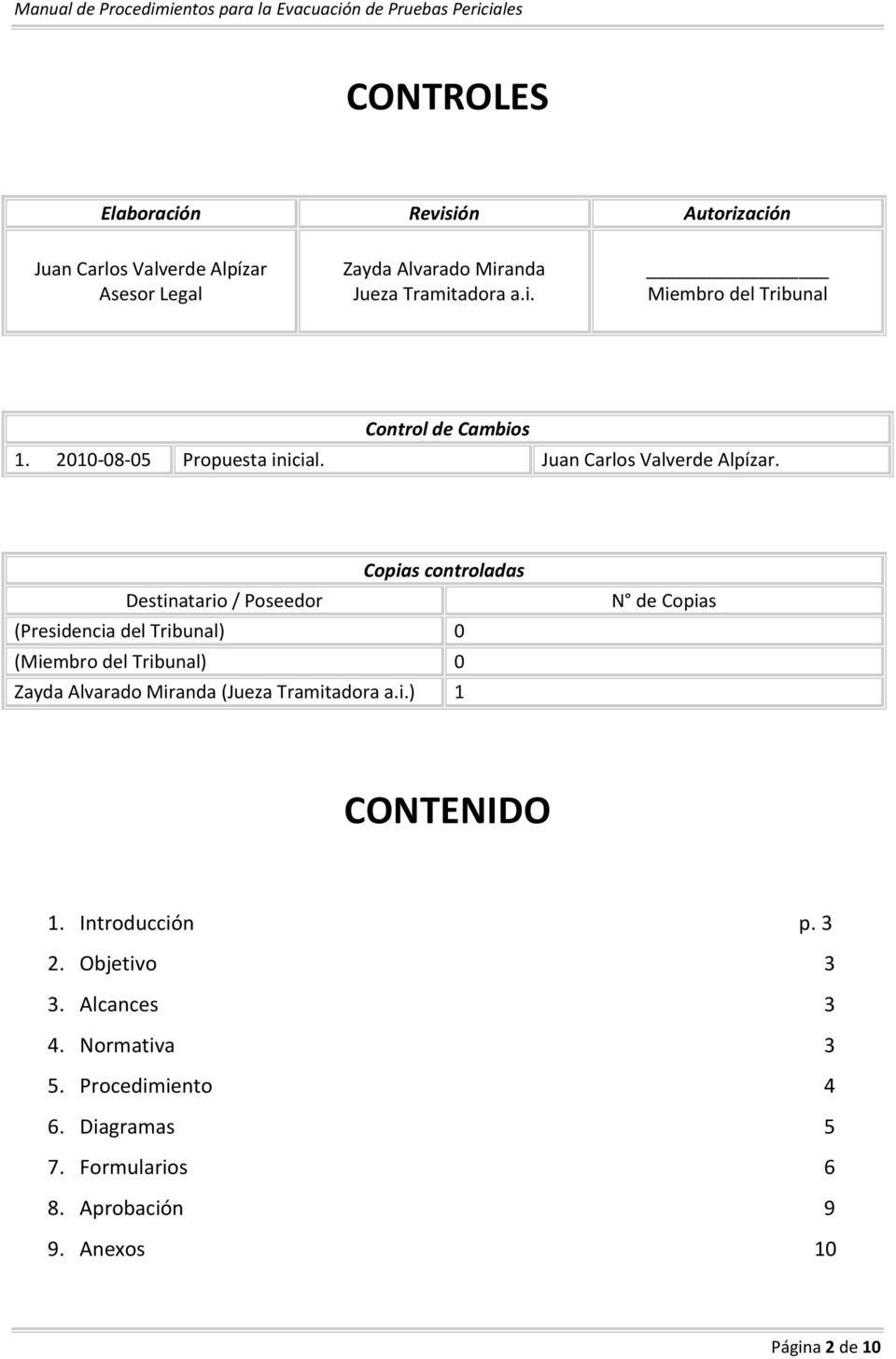 Copias controladas Destinatario / Poseedor (Presidencia del Tribunal) 0 (Miembro del Tribunal) 0 Zayda Alvarado Miranda (Jueza Tramitadora a.