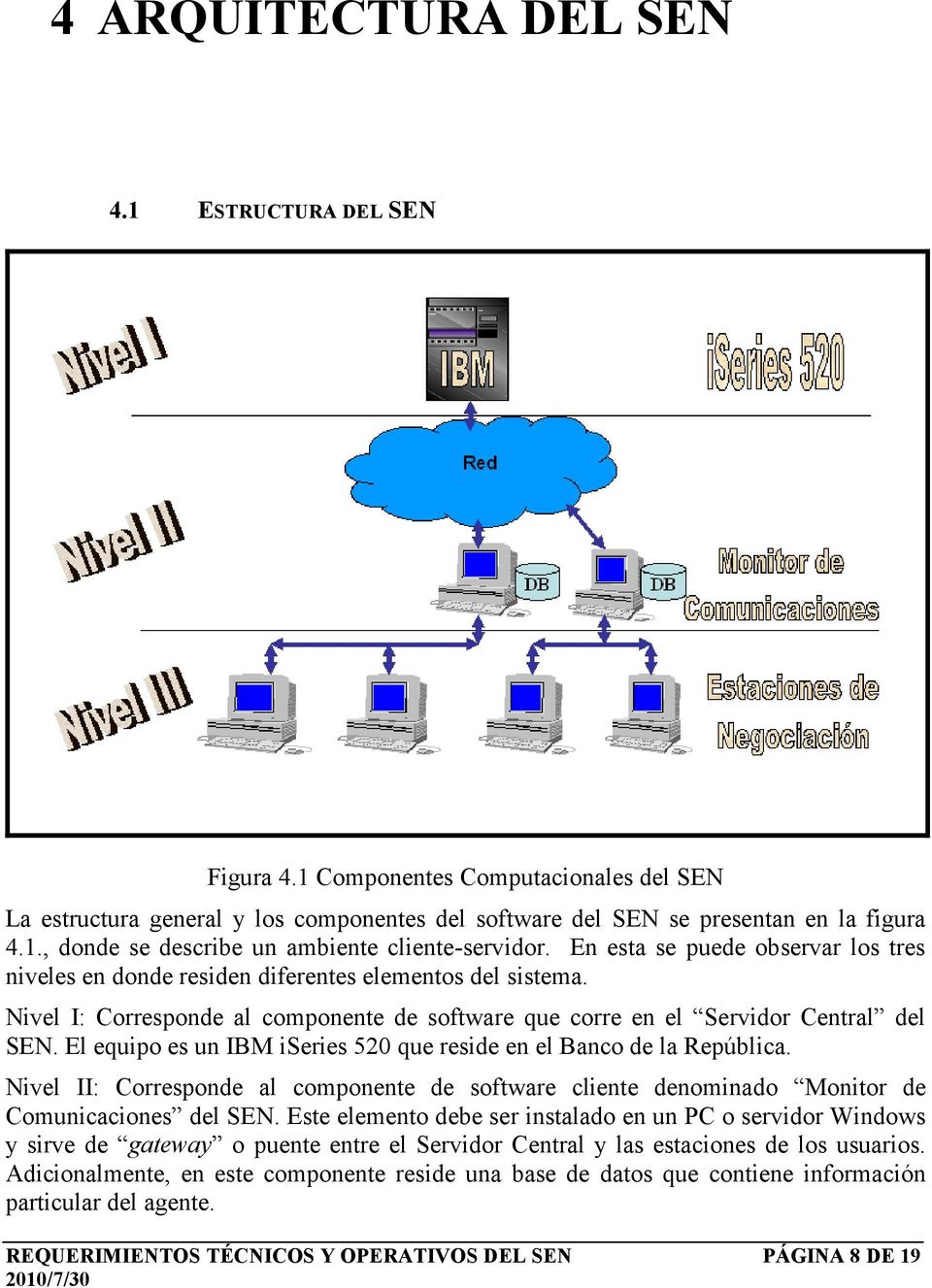 El equipo es un IBM iseries 520 que reside en el Banco de la República. Nivel II: Corresponde al componente de software cliente denominado Monitor de Comunicaciones del SEN.