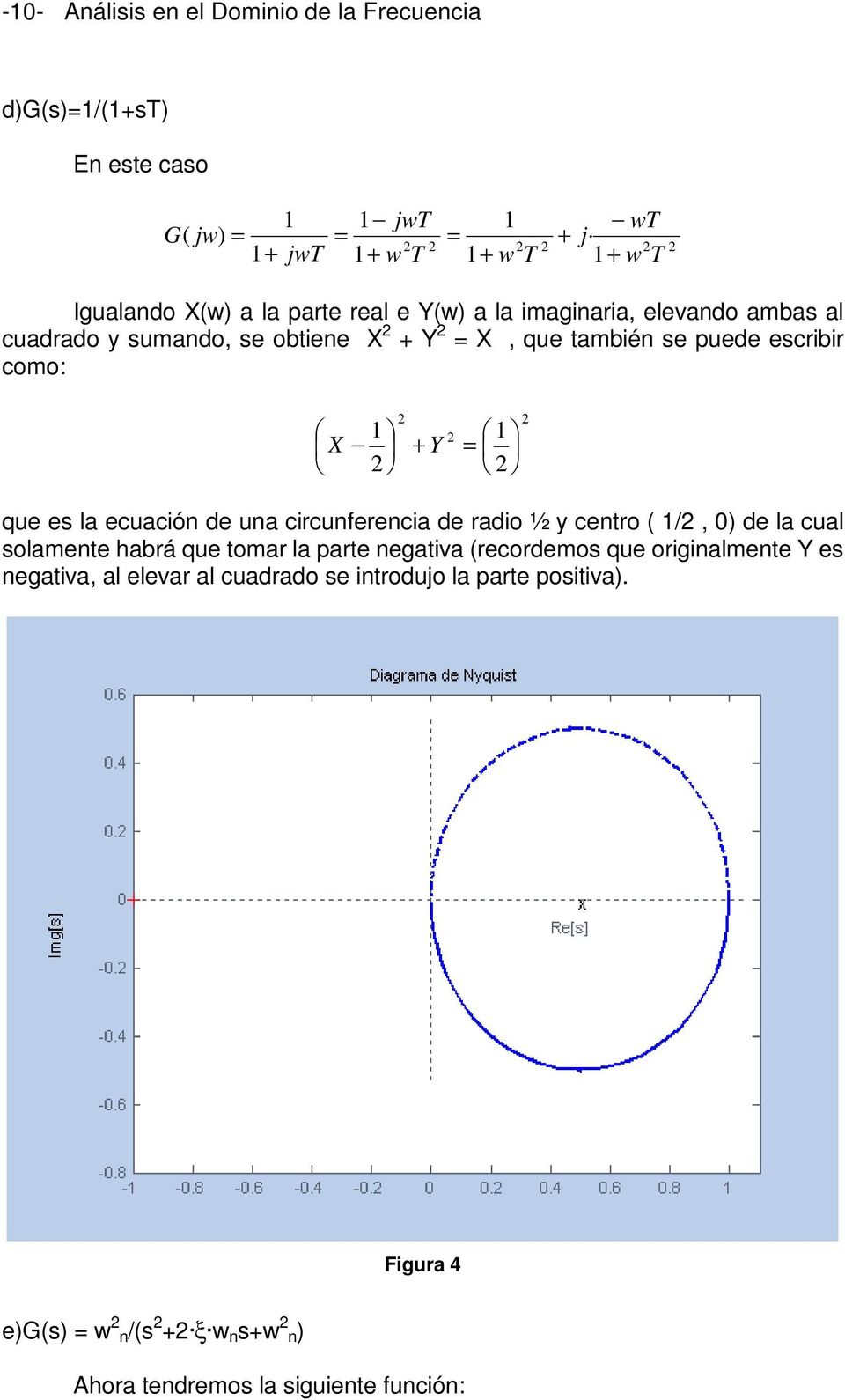 ecuación de una circunferencia de radio ½ y centro ( /, ) de la cual solamente habrá que tomar la parte negativa (recordemos que