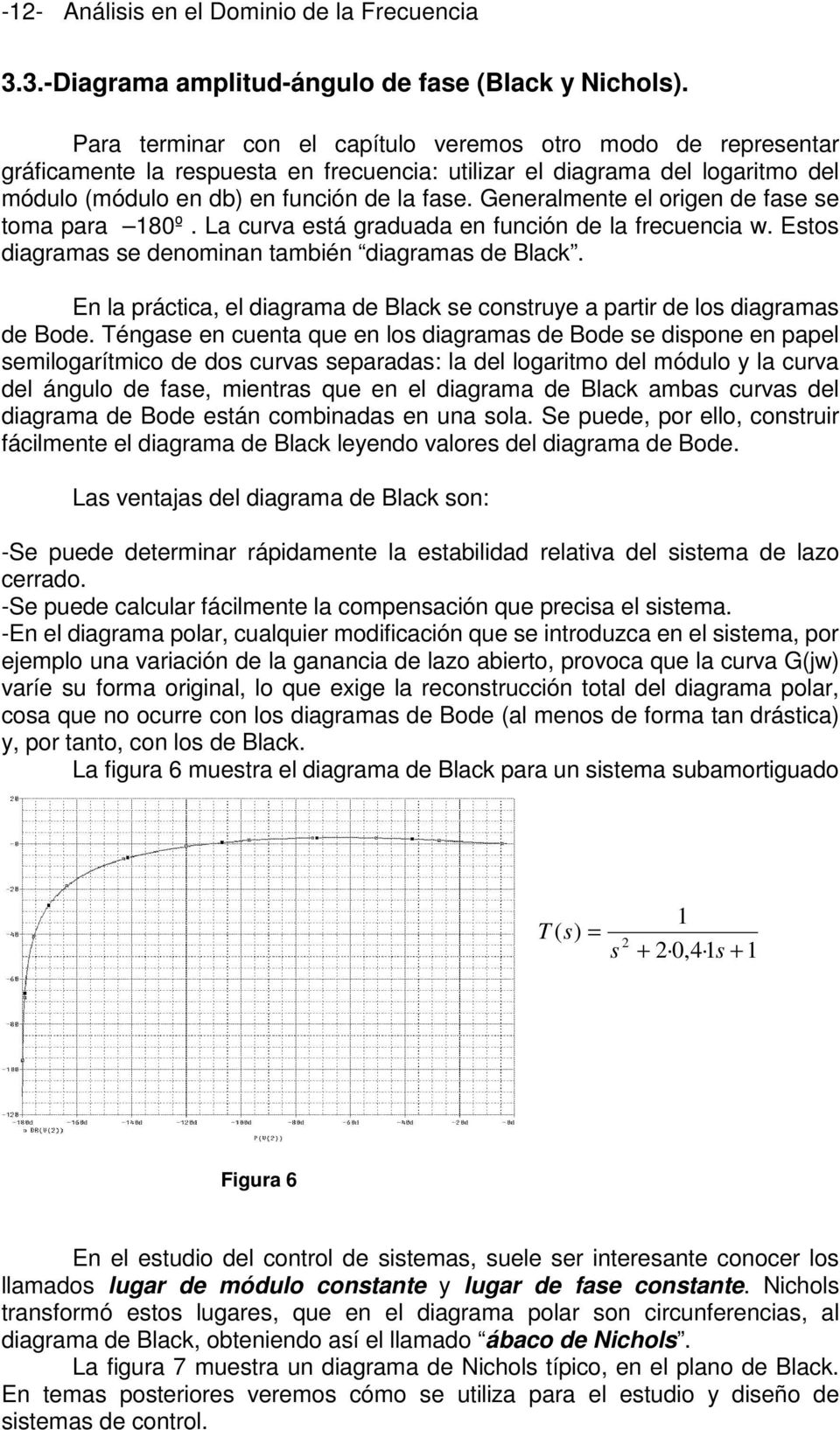 Generalmente el origen de fase se toma para 8º. La curva está graduada en función de la frecuencia w. Estos diagramas se denominan también diagramas de Black.