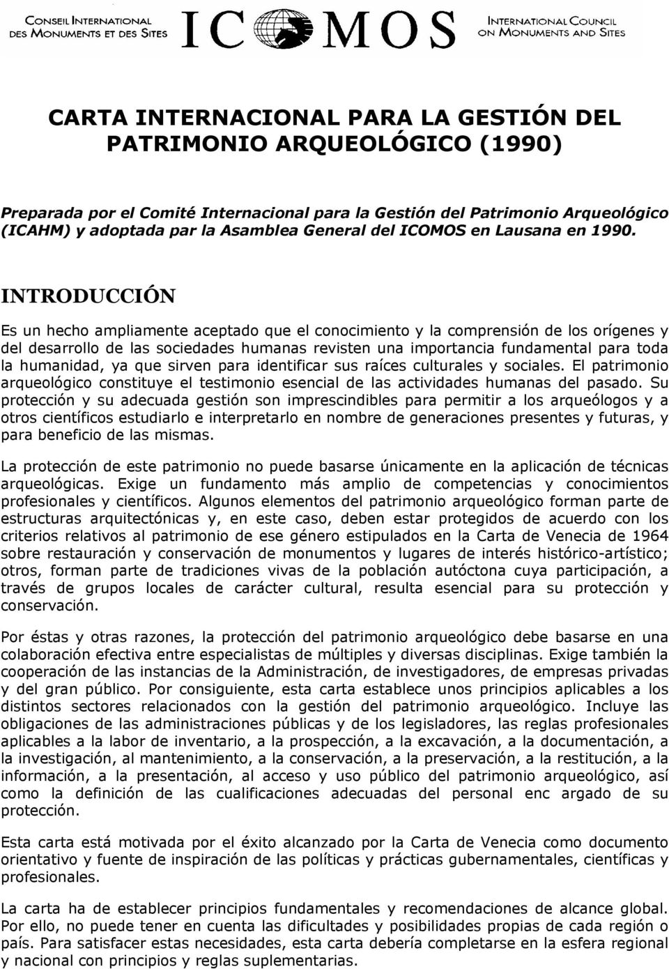INTERNACIONAL PARA GESTIÓN DEL PATRIMONIO ARQUEOLÓGICO (1990) - PDF Free