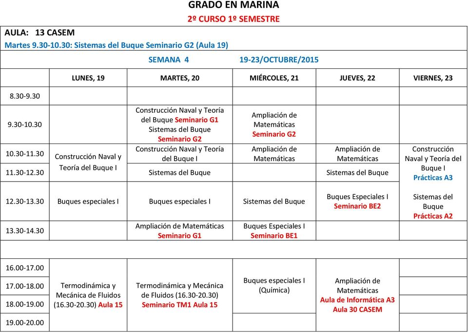 30 Teoría Construcción Naval y Teoría del Buque I Prácticas A3 12.30-13.