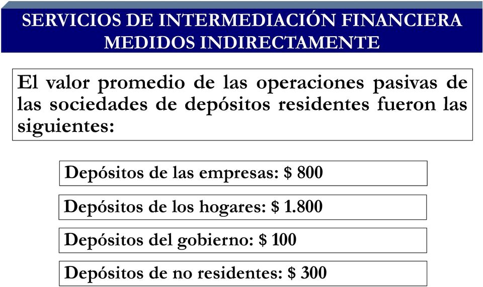 residentes fueron las siguientes: Depósitos de las empresas: $ 800