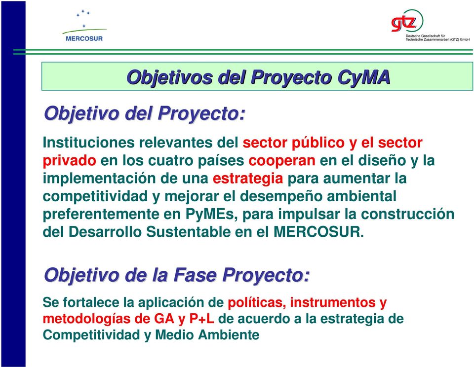 preferentemente en PyMEs, para impulsar la construcción del Desarrollo Sustentable en el MERCOSUR.