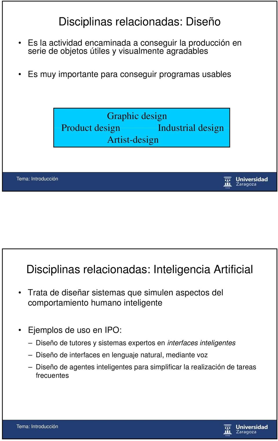 Artificial Trata de diseñar sistemas que simulen aspectos del comportamiento humano inteligente Ejemplos de uso en IPO: Diseño de tutores y sistemas
