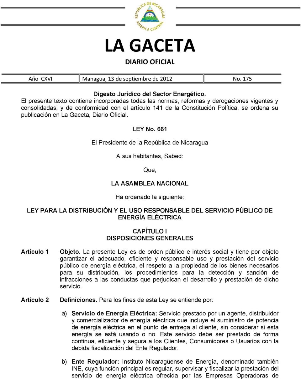 en La Gaceta, Diario Oficial. LEY No.