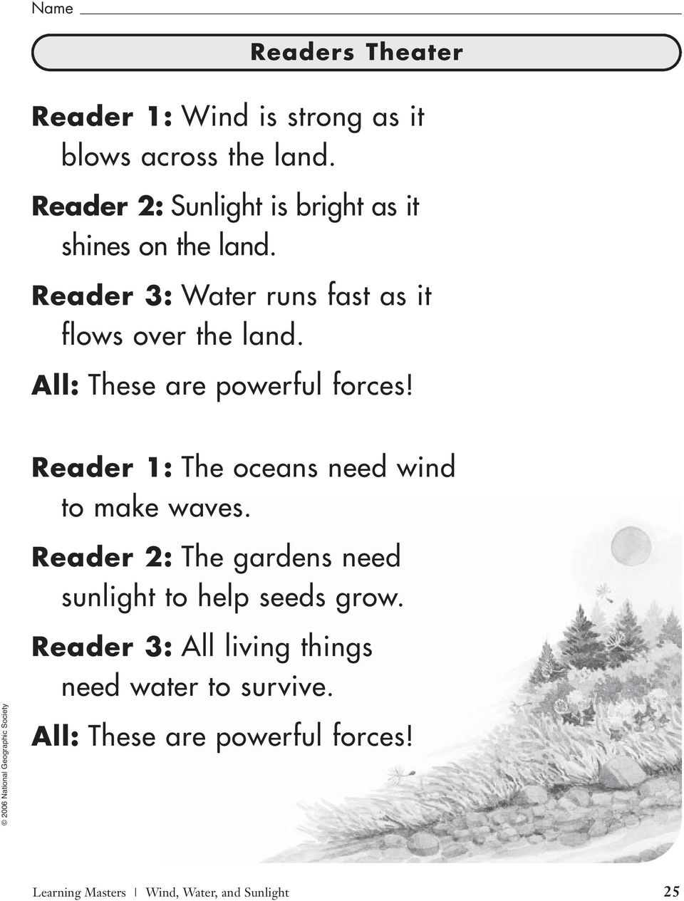 All: These are powerful forces! Reader 1: The oceans need wind to make waves.