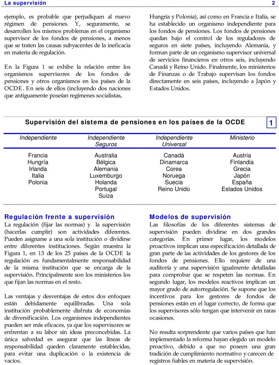 En la Figura 1 se exhibe la relación entre los organismos supervisores de los fondos de pensiones y otros organismos en los países de la OCDE.