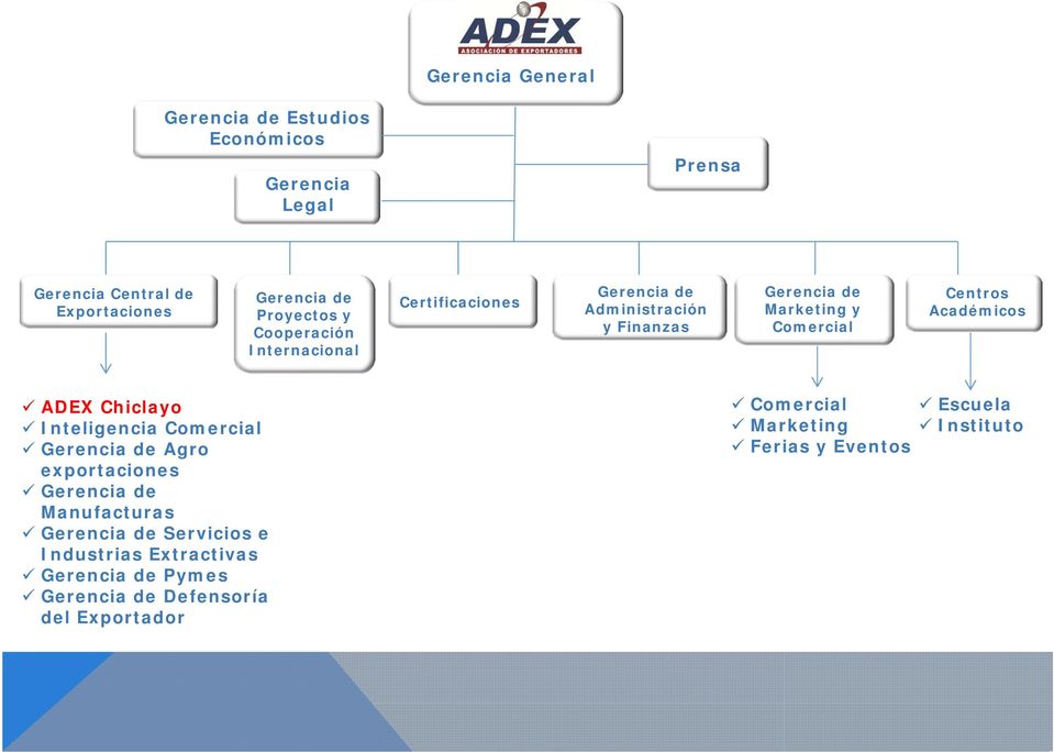 Académicos ADEX Chiclayo Inteligencia Comercial Gerencia de Agro exportaciones Gerencia de Manufacturas Gerencia de Servicios e