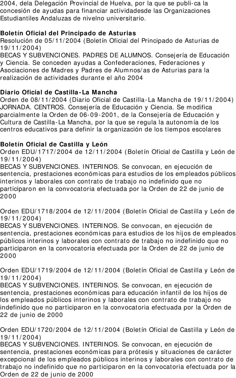Se conceden ayudas a Confederaciones, Federaciones y Asociaciones de Madres y Padres de Alumnos/as de Asturias para la realización de actividades durante el año 2004 Diario Oficial de Castilla-La