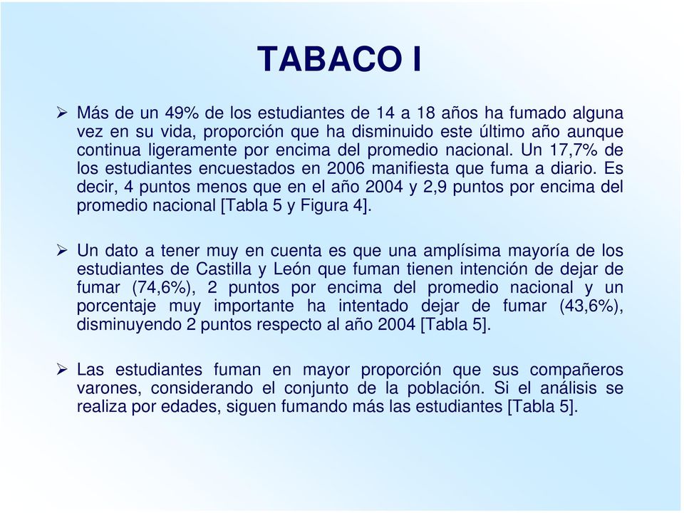 Un dato a tener muy en cuenta es que una amplísima mayoría de los estudiantes de Castilla y León que fuman tienen intención de dejar de fumar (74,6%), 2 puntos por encima del promedio nacional y un