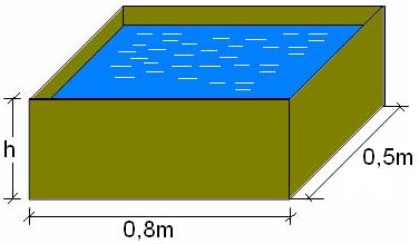 8.- La capacidad del tanque de la figura es 160 litros, cuál es su profundidad h? Se conoce que 1 l = 1 dm 3 M10MS-054 A) 0,04 m B) 0,40 m C) 0,50 m D) 0,80 m 9.