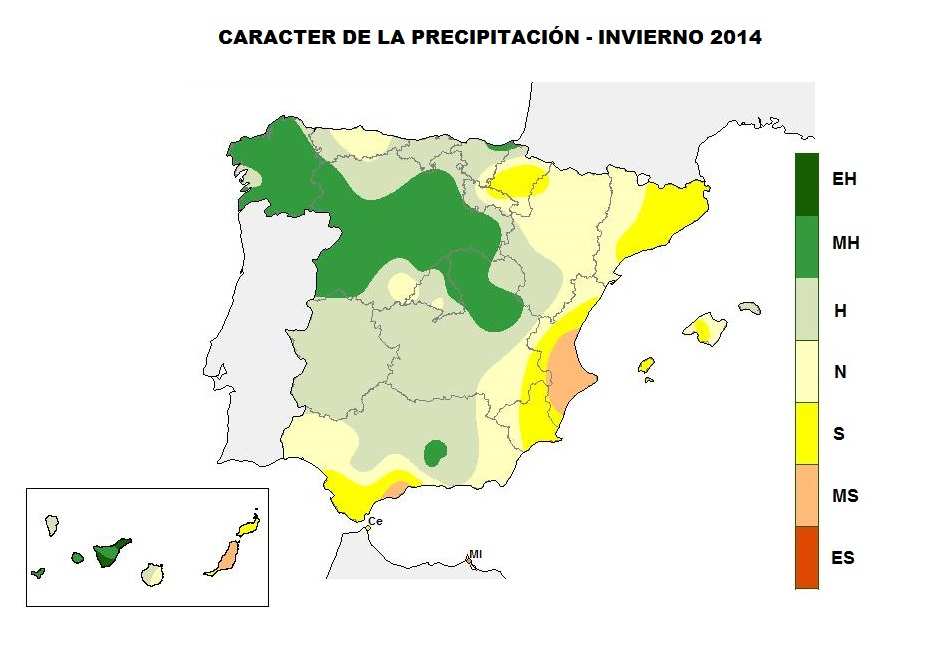 en las regiones de la vertiente atlántica, con excepción del oeste de Andalucía y sur de Extremadura, y en la mayor parte de las regiones cantábricas y área de Pirineos, mientras que ha resultado por