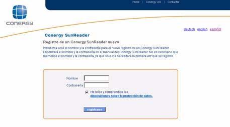 Registrarse por primera vez Registrarse por primera vez Qué debe hacer? El primer registro Para poder registrar su instalación en primer lugar debe darse de alta en Conergy SunReader online.