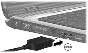 Para conectar un dispositivo de vídeo o audio al puerto HDMI: 1. Conecte un extremo del cable HDMI al puerto HDMI del equipo. 2.