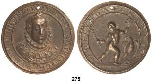 PUJA INICIAL EN UROS F 269 Medalla. (1570). BODA FELIPE II CON ANA DE AUSTRIA. POGINO. Anv.: PHILIPPVS. II.HISPAN.REX CATHOL.ARCH.AVSTRIÆ. Busto del rey a izquierda. Rev.: ANNA REGINA PHILIPPI.II.HISPAN.REGIS CATHOL.