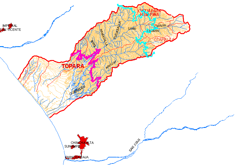 2. Características fisiográficas de la cuenca del Río Chavín Topara Área comunal Chavín: 80,284.