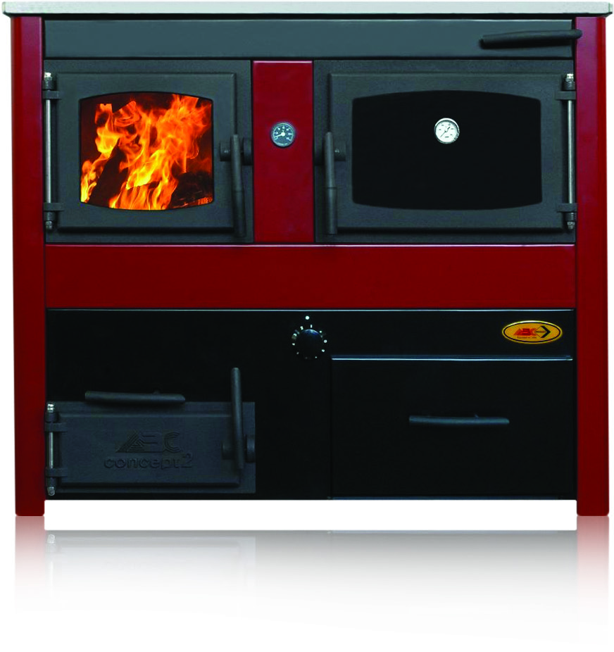COCINAS DE LEÑA concept 2 y concept 2 max Cocina calefactora cerrada de alta potencia. Rendimiento 81%. Nos permite al tiempo que cocinamos calentar viviendas 2 de hasta 200 m.