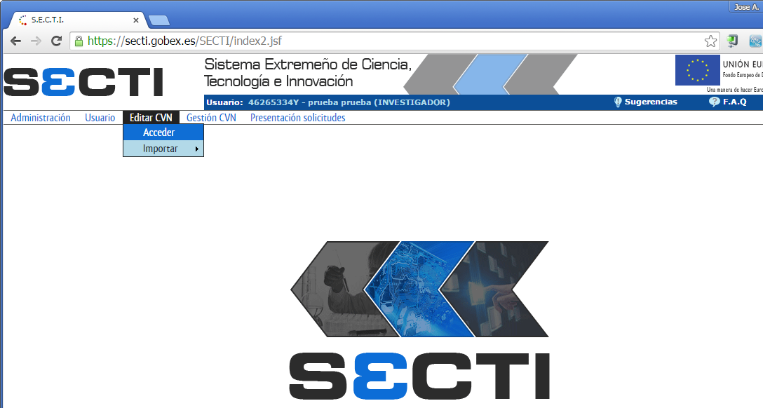 Introducción Este documento indica los pasos a seguir para poder obtener el curriculum vitae introducido en la plataforma SECTI (http://secti.gobex.es) en formato PDF y firmado digitalmente por FECYT.