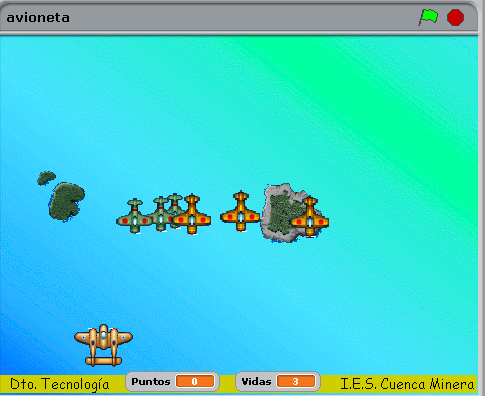 E4: BATALLA AVIONES Vamos a crear un juego en el que el jugador vuela en un avión sobre el mar y los aviones enemigos tratan de destruir el jugador.