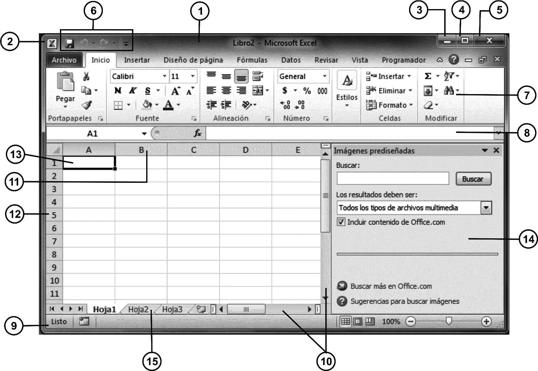 26 Hoja de cálculo Entorno de Microsoft Excel Cuando se termina de cargar el programa, aparecerá la pantalla principal de la aplicación.
