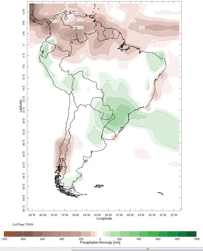 Anomalías de Precipitación Julio-Septiembre de 2009 (El