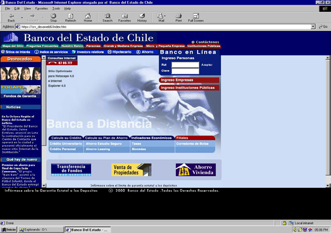 Evolución del Portal Banco Estado Nivel Comercial Información Consultas 1999 2000 2001 2002 2003