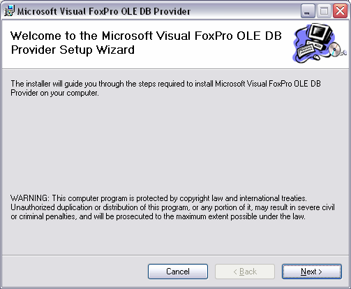 Instalación de Microsoft Visual Fox OleDBProvider Seleccione su unidad de CD-ROM y explore la carpeta Modulo Net, después haga doble clic sobre de la carpeta VFP OledbProvider, dentro encontrará un