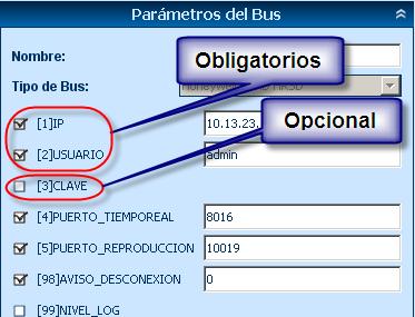 Buses/Dispositivos Tipos de parámetros Obligatorios Se deben rellenar Opcionales Tipos Por defecto están