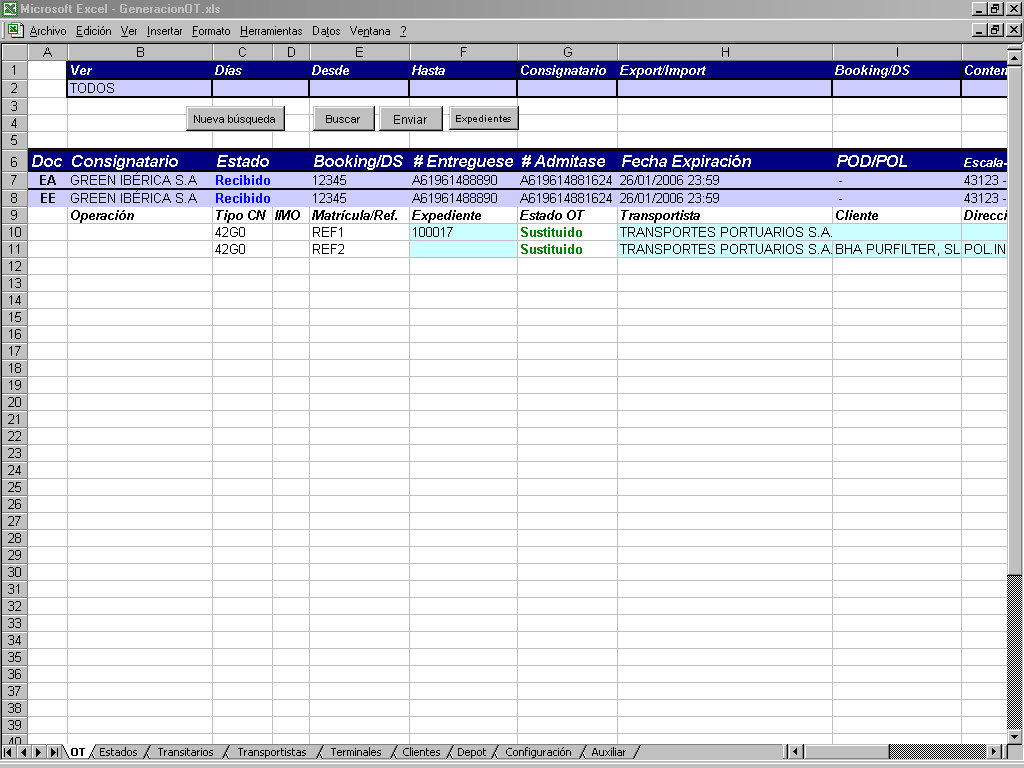 Hojas Excel: Generación Rápida de Ordenes de Transporte. Generación Rápida  de Ordenes de Transporte V PDF Free Download