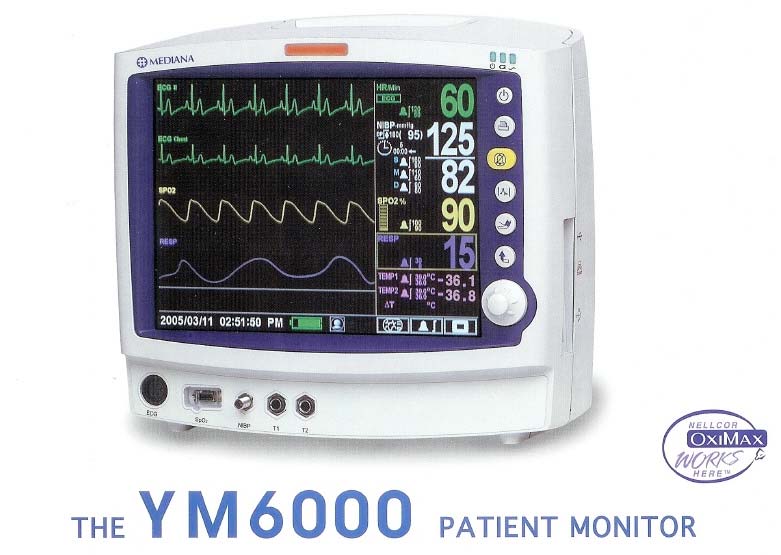 Monitor de Constantes Vitales modelo YM 6000 de la firma MEDIANA El monitor de paciente multiparamétrico YM 6000 permite la obtención no invasiva de todos los parámetros sencilla y eficaz.