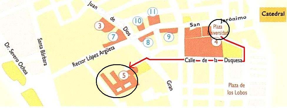 En frente de la Basílica, tenemos la calle San Jerónimo. Tenemos que seguir esta calle hasta encontrarnos con la plaza de la Universidad.