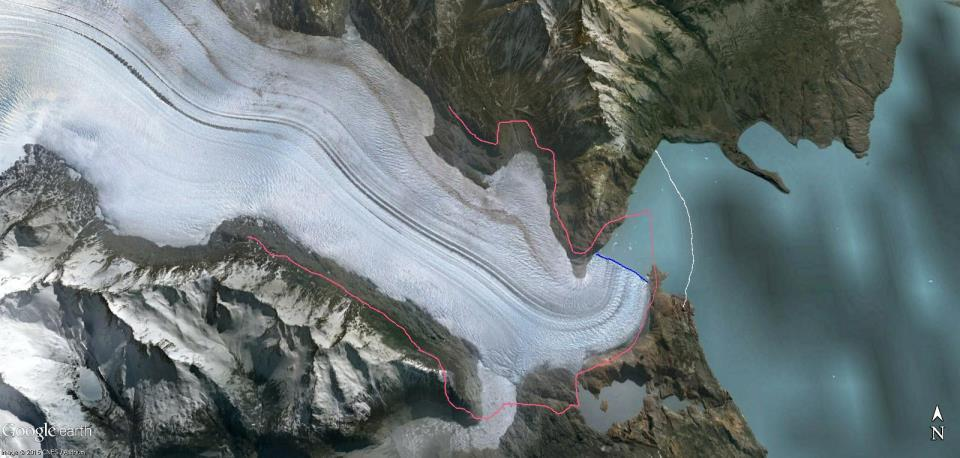 945 Km² y 71 km de largo. Es el segundo glaciar más extenso de CHS.