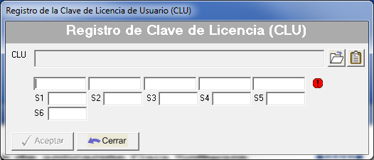Código CLU Haga click sobre el botón CLU para registrar el código CLU (Código de Licencia de Usuario) que le hemos facilitado.