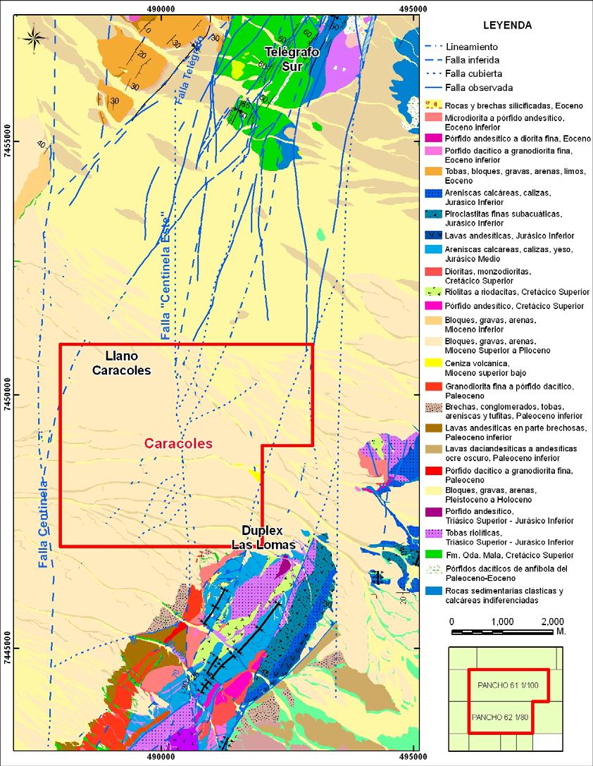 Figura 2.2: Conformación Geológico Estructural del Yacimiento Caracoles.